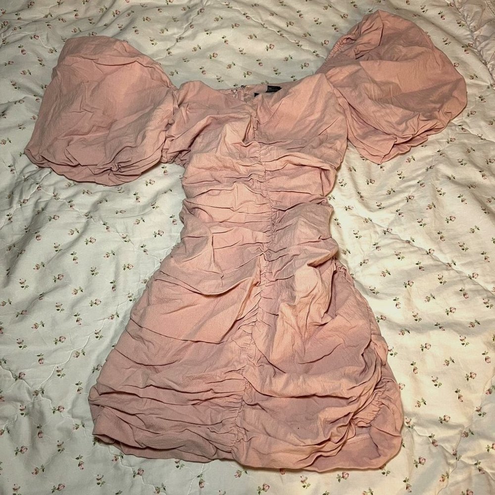 forever 21 baby pink puff sleeve ruffle mini dress